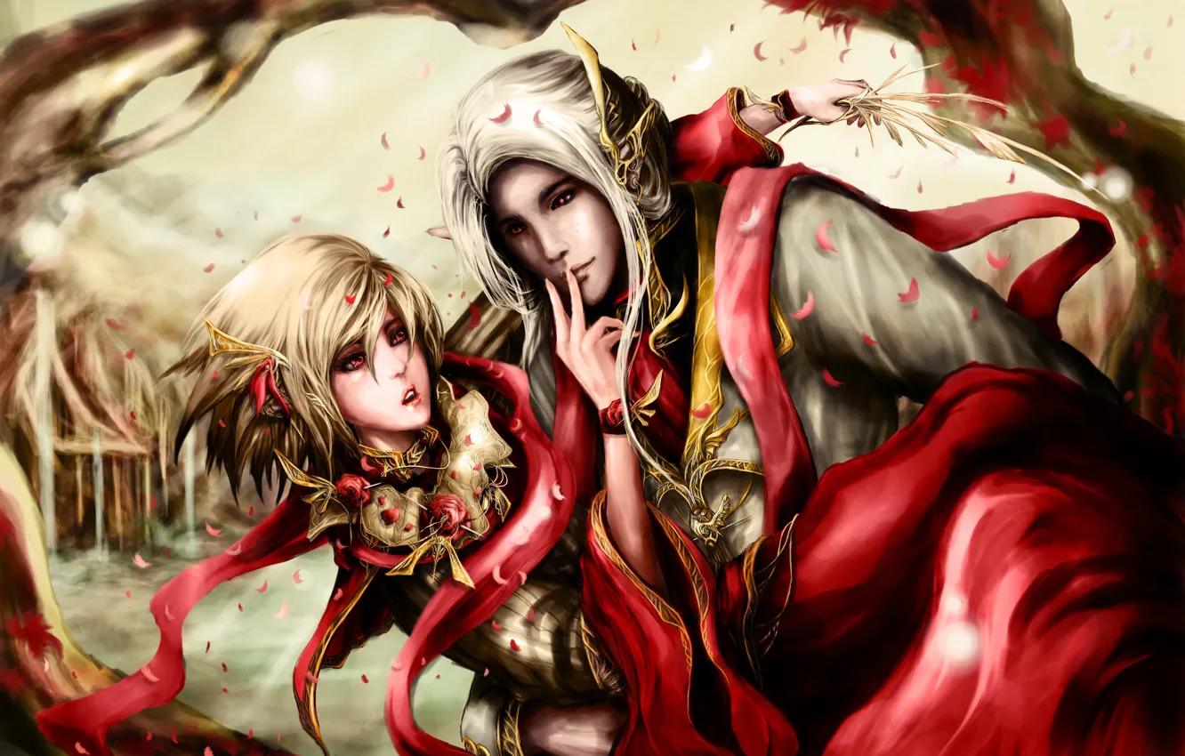 Photo wallpaper forest, girl, elf, art, girl, guy, forest, art