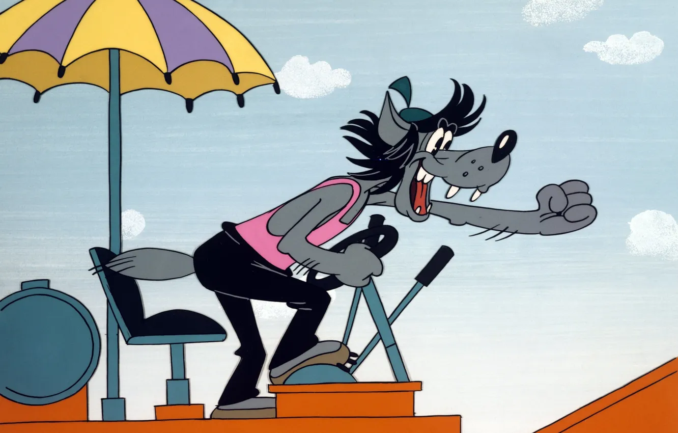 Photo wallpaper the sky, wolf, umbrella, Oh wait!