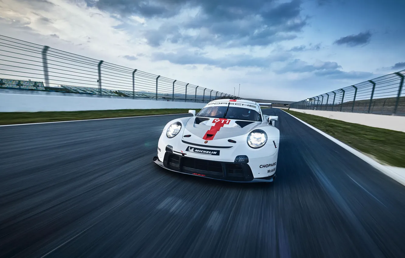 Photo wallpaper Speed, Lights, Track, Porsche 911, 2020, Porsche 911 RSR