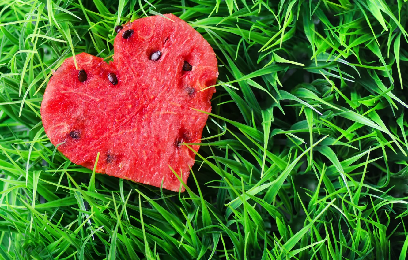 Photo wallpaper grass, heart, watermelon