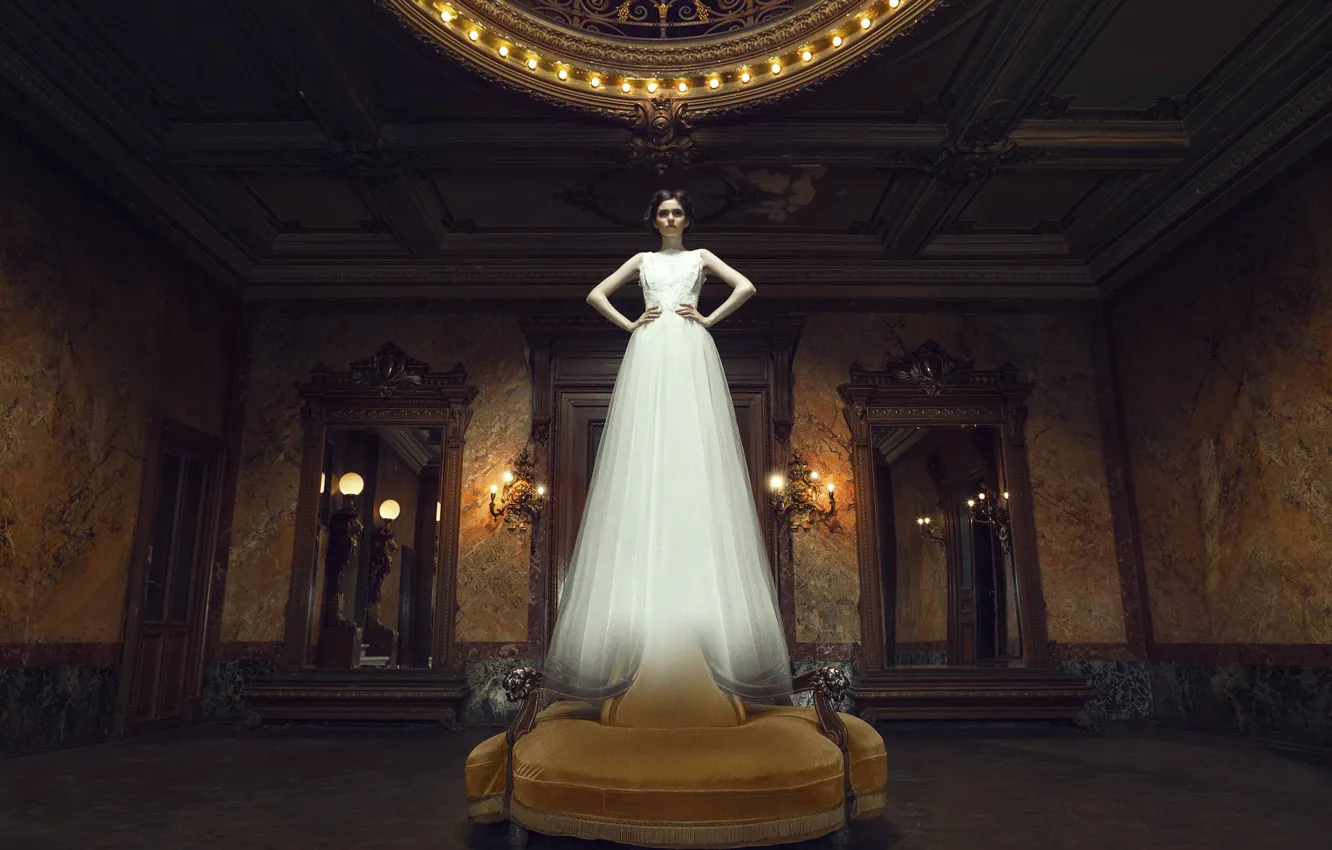 Photo wallpaper girl, room, dress, mirror, art, Ghost, the bride, White Ghost