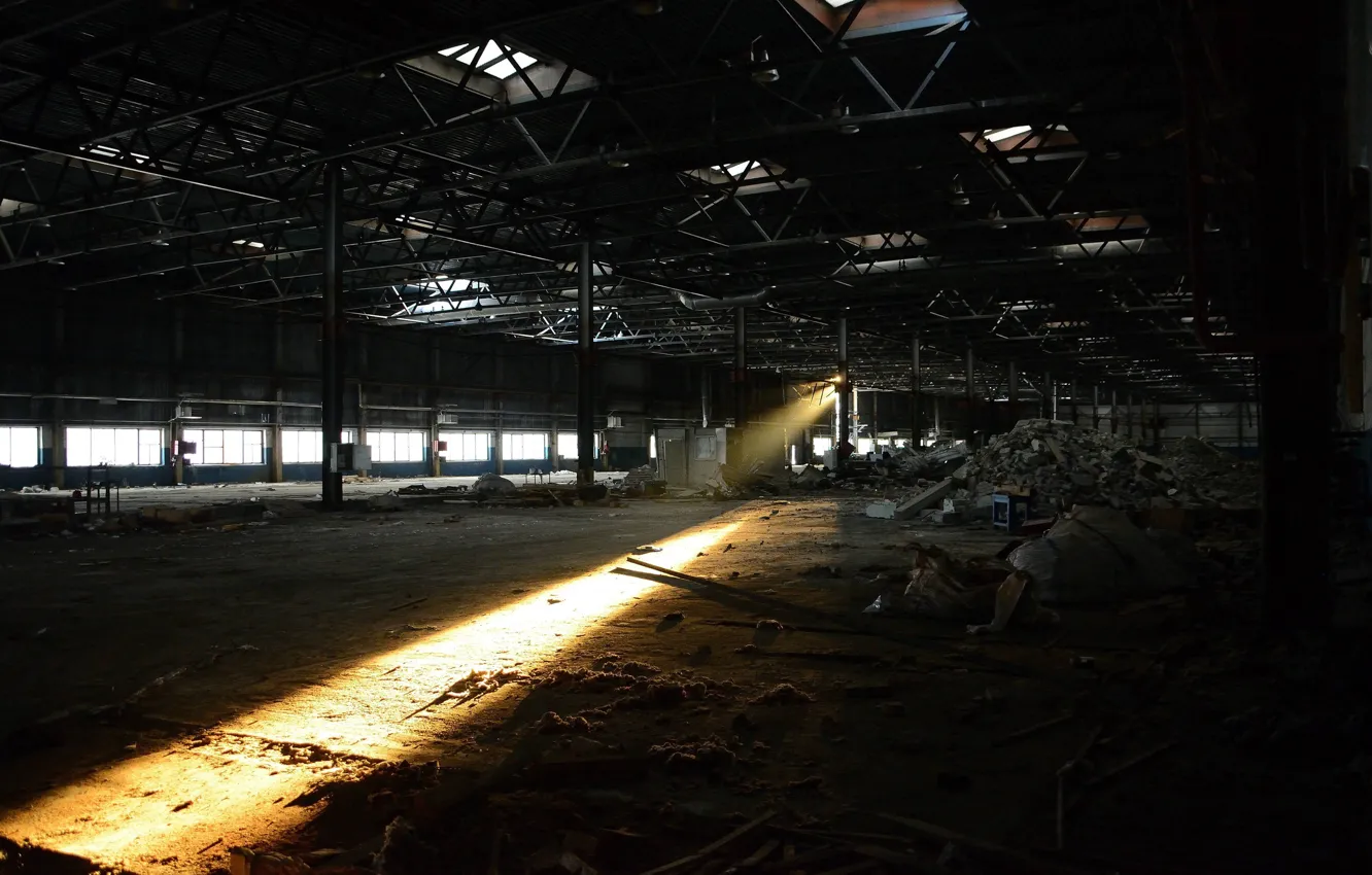 Photo wallpaper garbage, building, abandoned, shop, the collapse