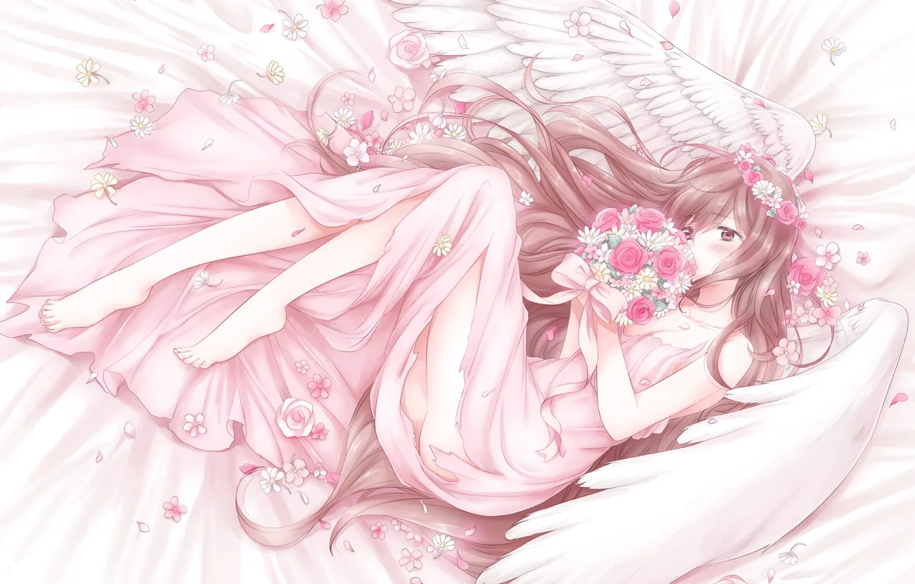 Photo wallpaper girl, angel, anime, art