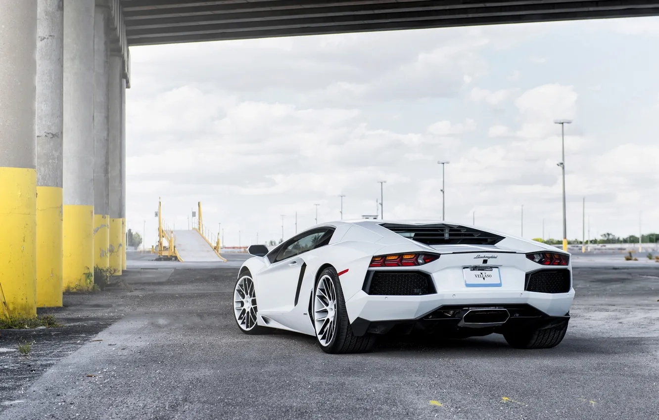 Photo wallpaper white, Lamborghini, columns, white, back, LP700-4, Aventador, Lamborghini