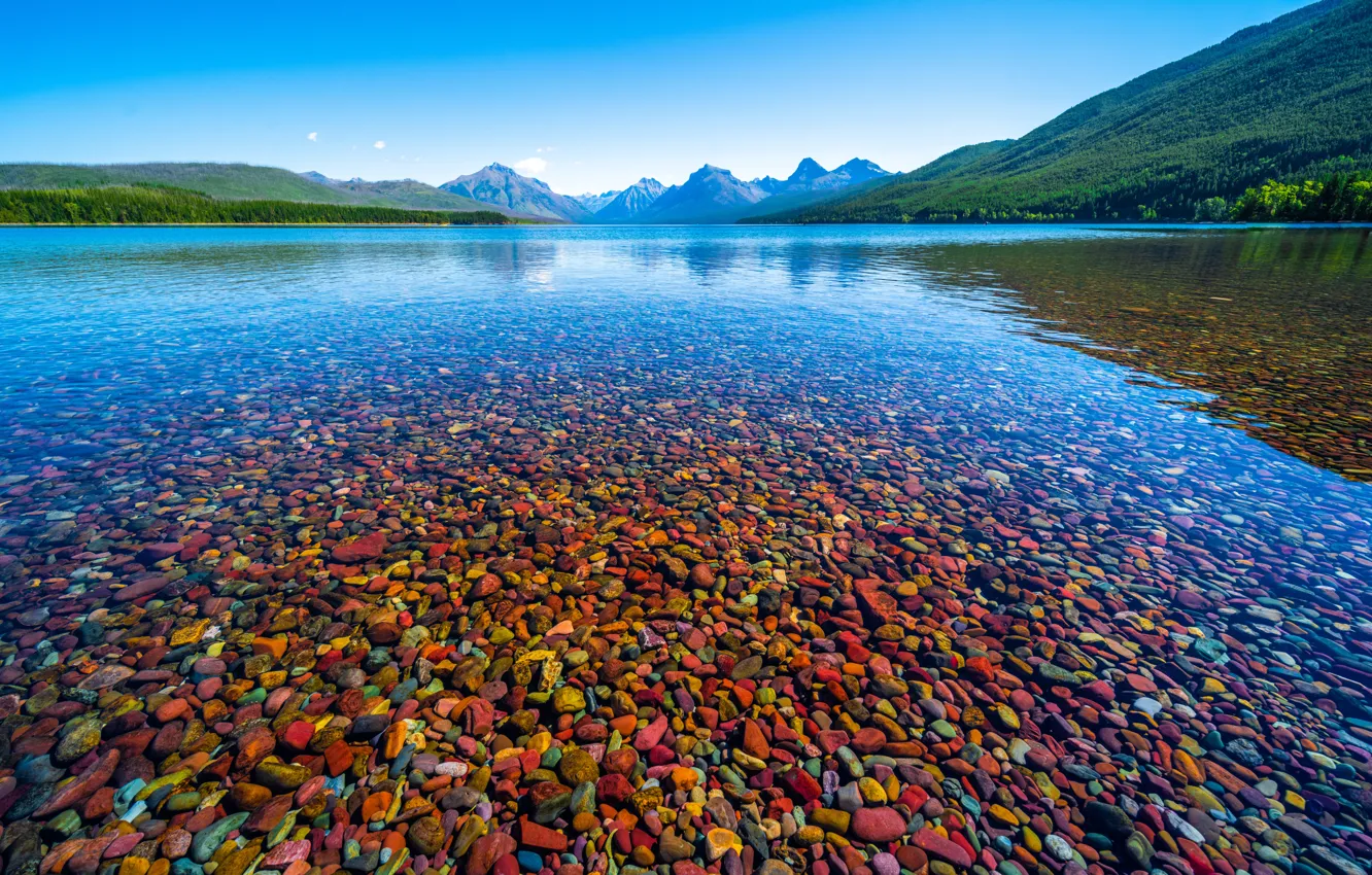 Photo wallpaper pebbles, lake, stones, shore, pond