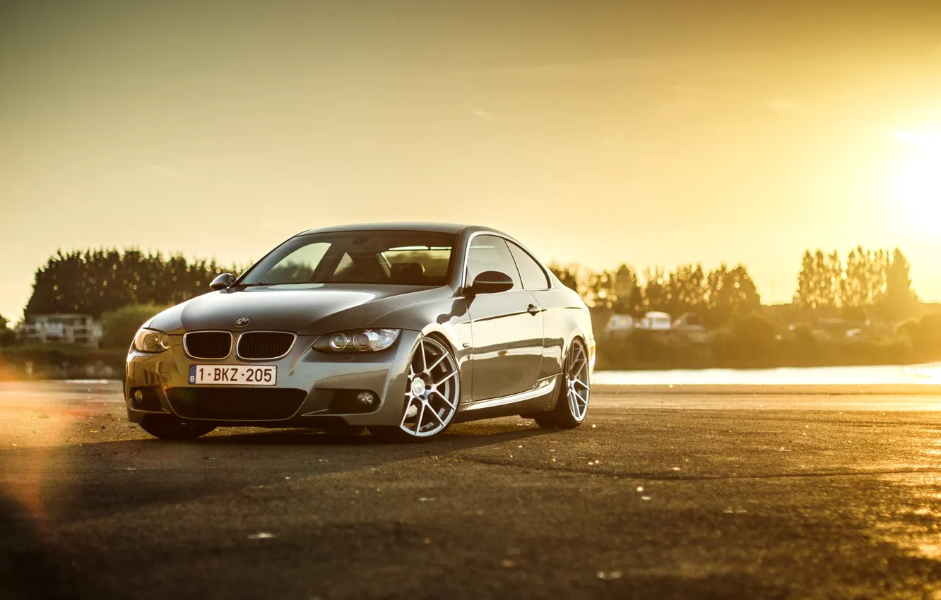 Photo wallpaper BMW, silver, wheels, E92, frontside