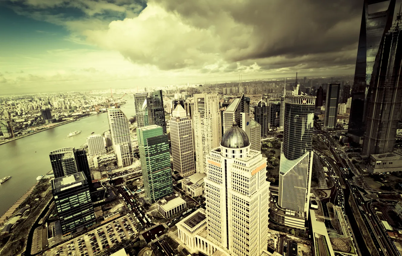 Photo wallpaper the sky, clouds, city, the city, building, skyscrapers, megapolis
