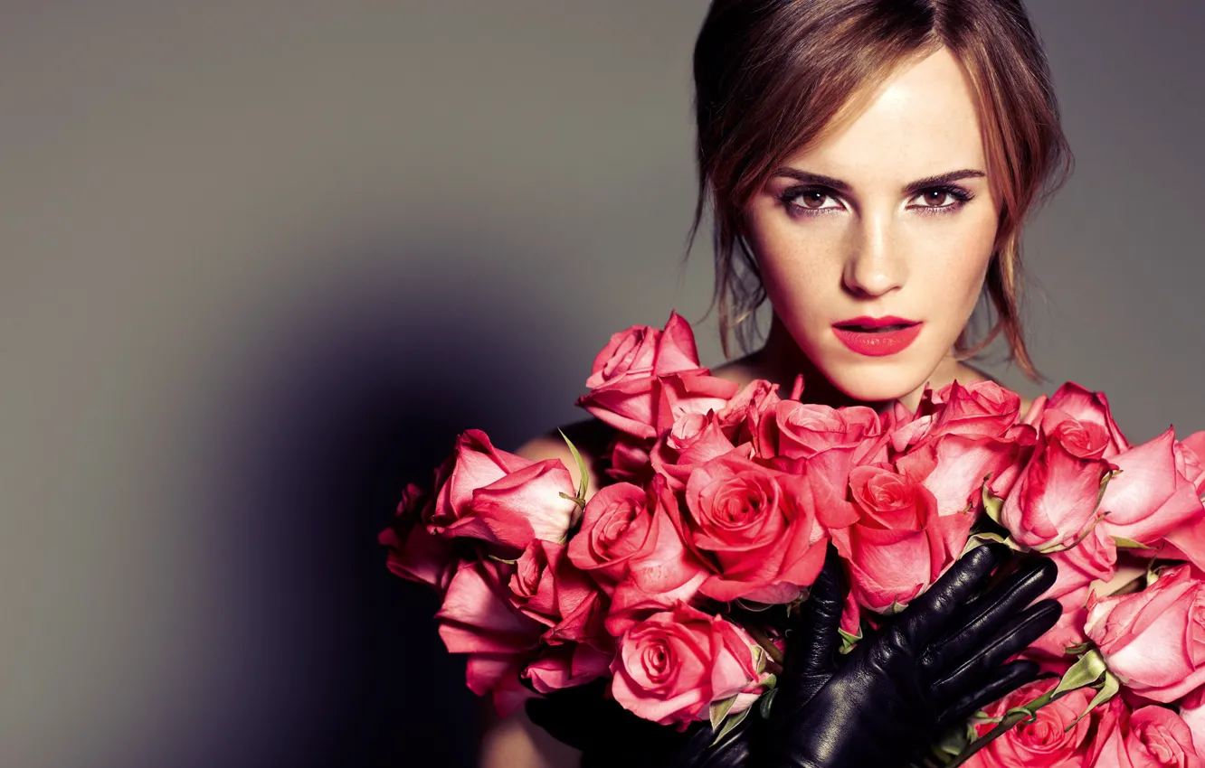Photo wallpaper look, flowers, background, roses, shadow, bouquet, makeup, actress
