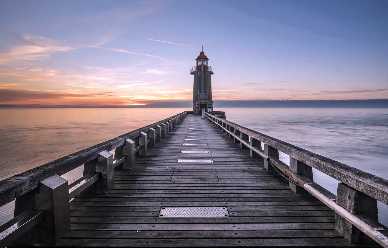 Photo wallpaper bridge, shore, lighthouse
