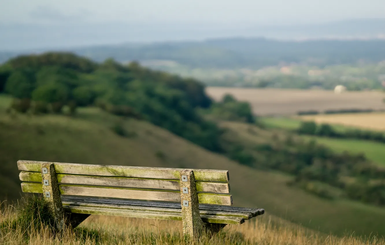 Photo wallpaper the sky, landscape, bench