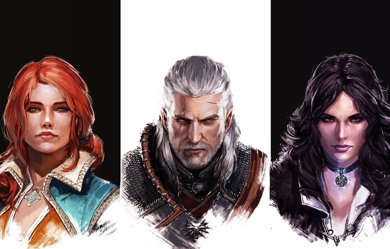 Photo wallpaper girl, game, The Witcher, woman, man, hunter, witch