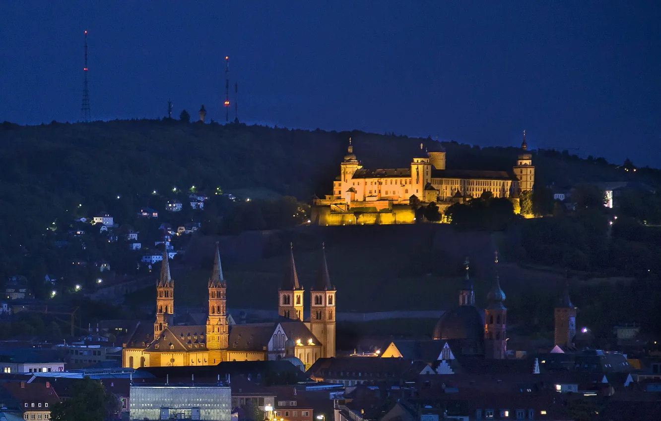 Photo wallpaper night, Germany, panorama, Würzburg