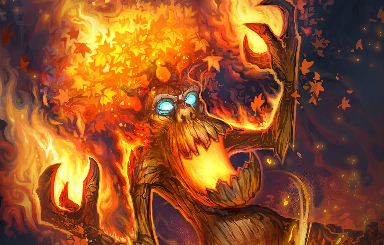 Photo wallpaper tree, fire, map, being, art, WoW, World of Warcraft, Hearthstone