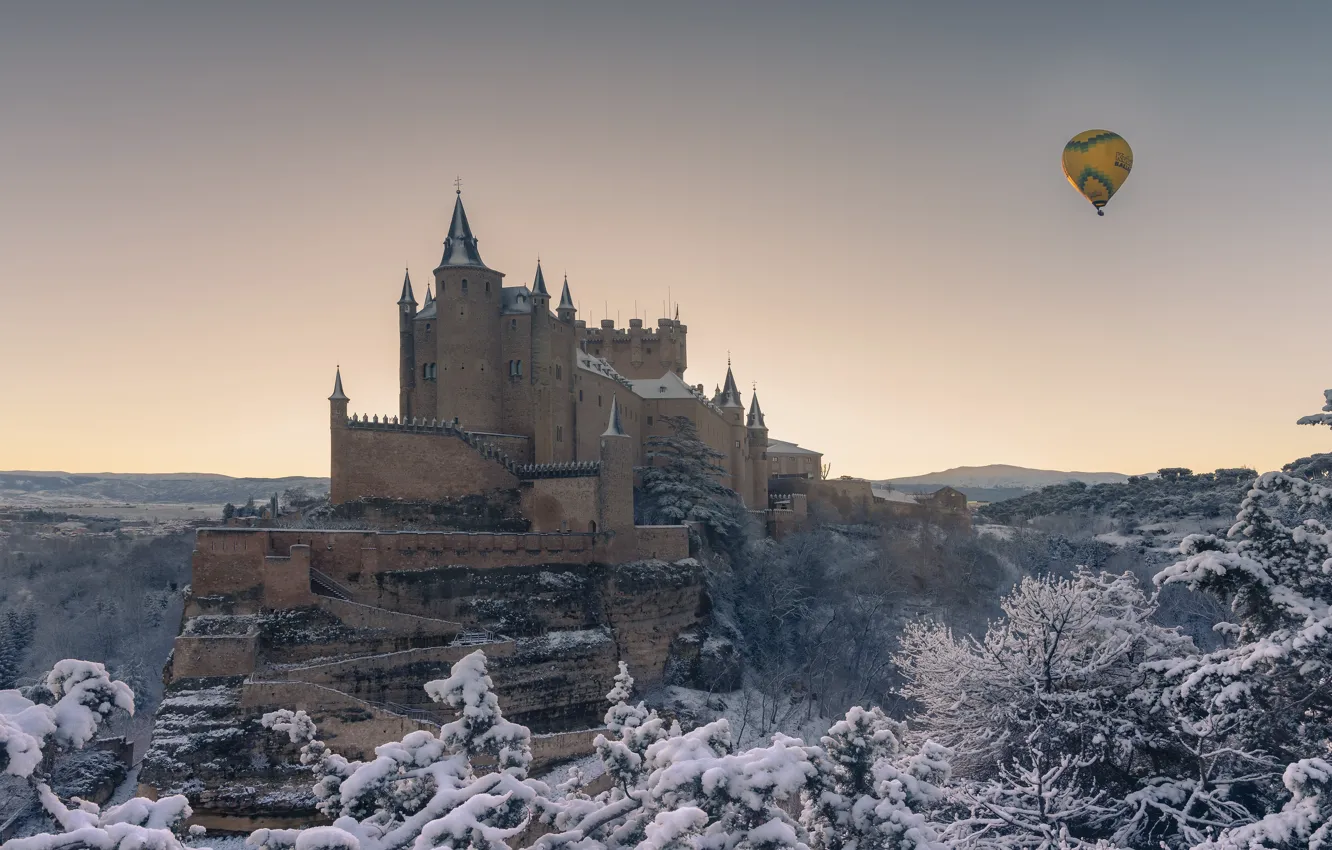 Photo wallpaper winter, frost, the sky, snow, trees, mountains, branches, nature