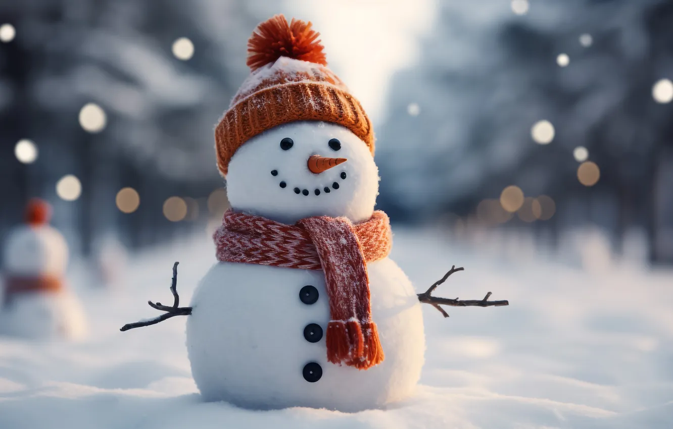 Photo wallpaper winter, snow, new year, Christmas, snowman, Christmas, winter, snow