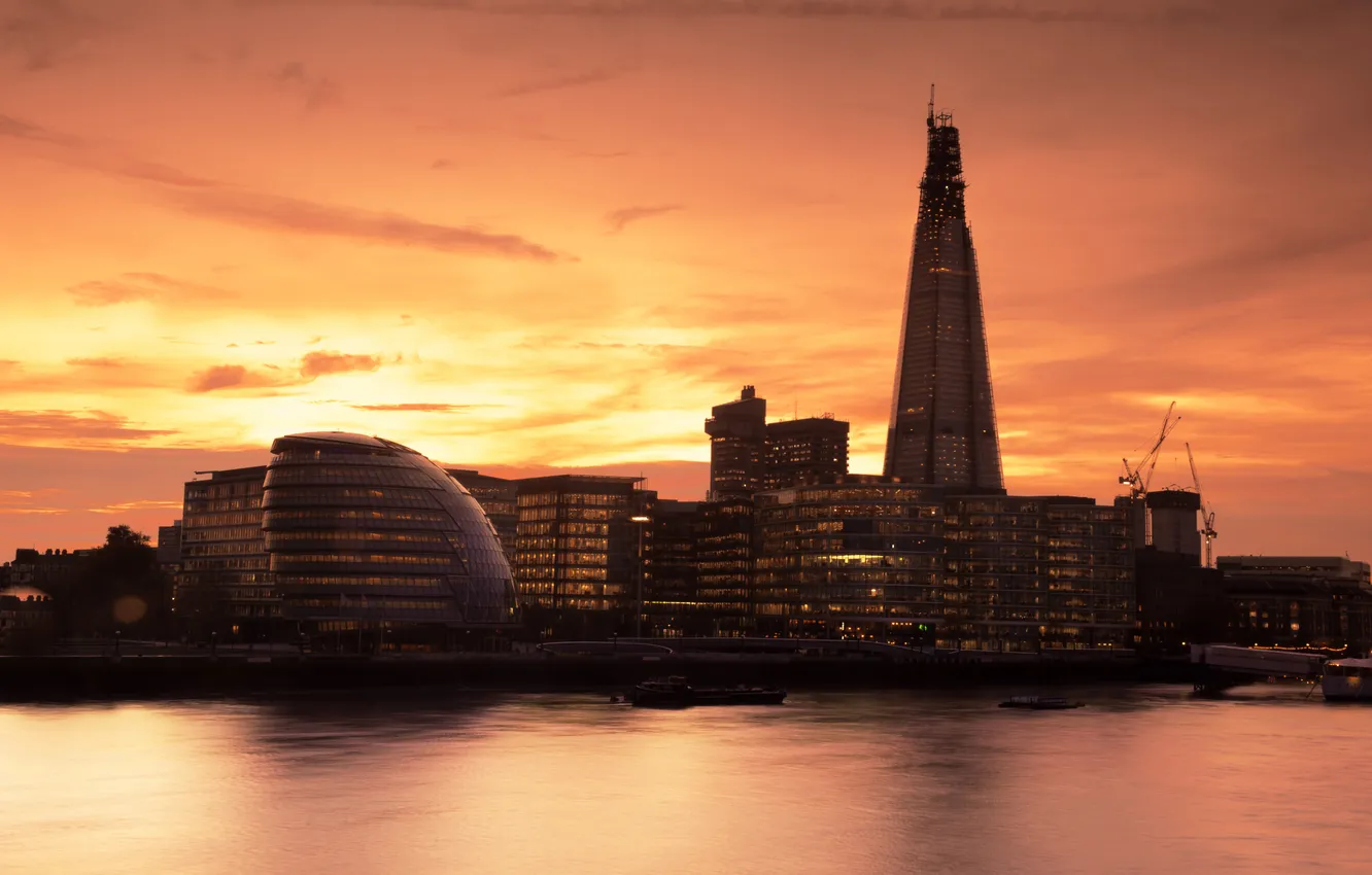 Photo wallpaper sunset, river, England, London, building, the evening, Thames, London