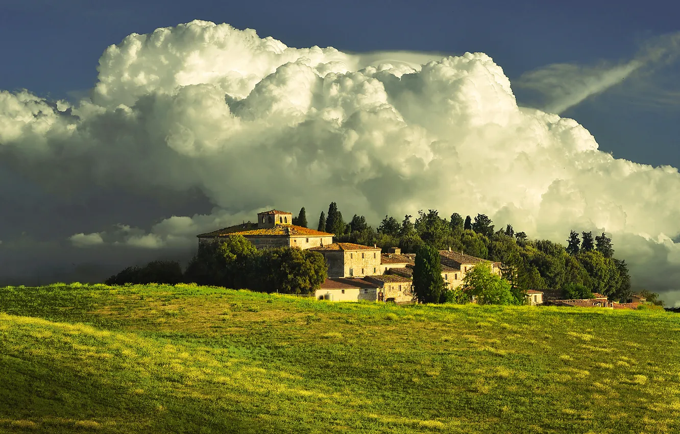 Photo wallpaper the sky, clouds, house, estate