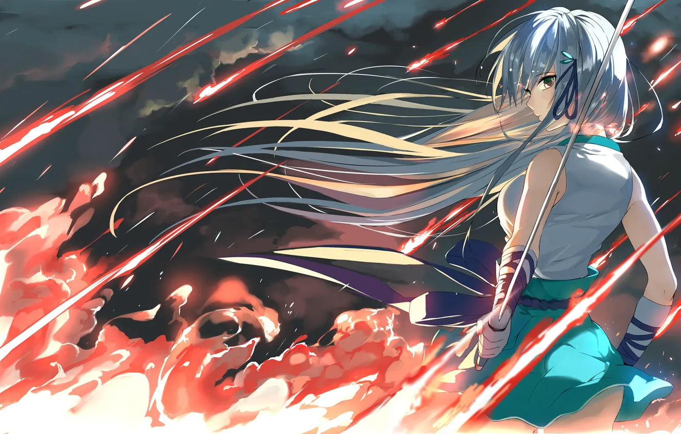 Photo wallpaper girl, lights, sword, art