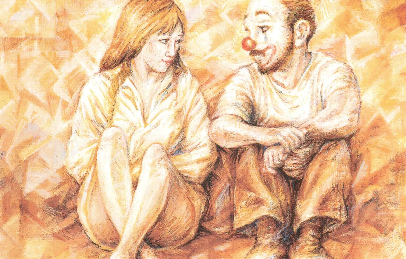 Photo wallpaper sadness, girl, clown