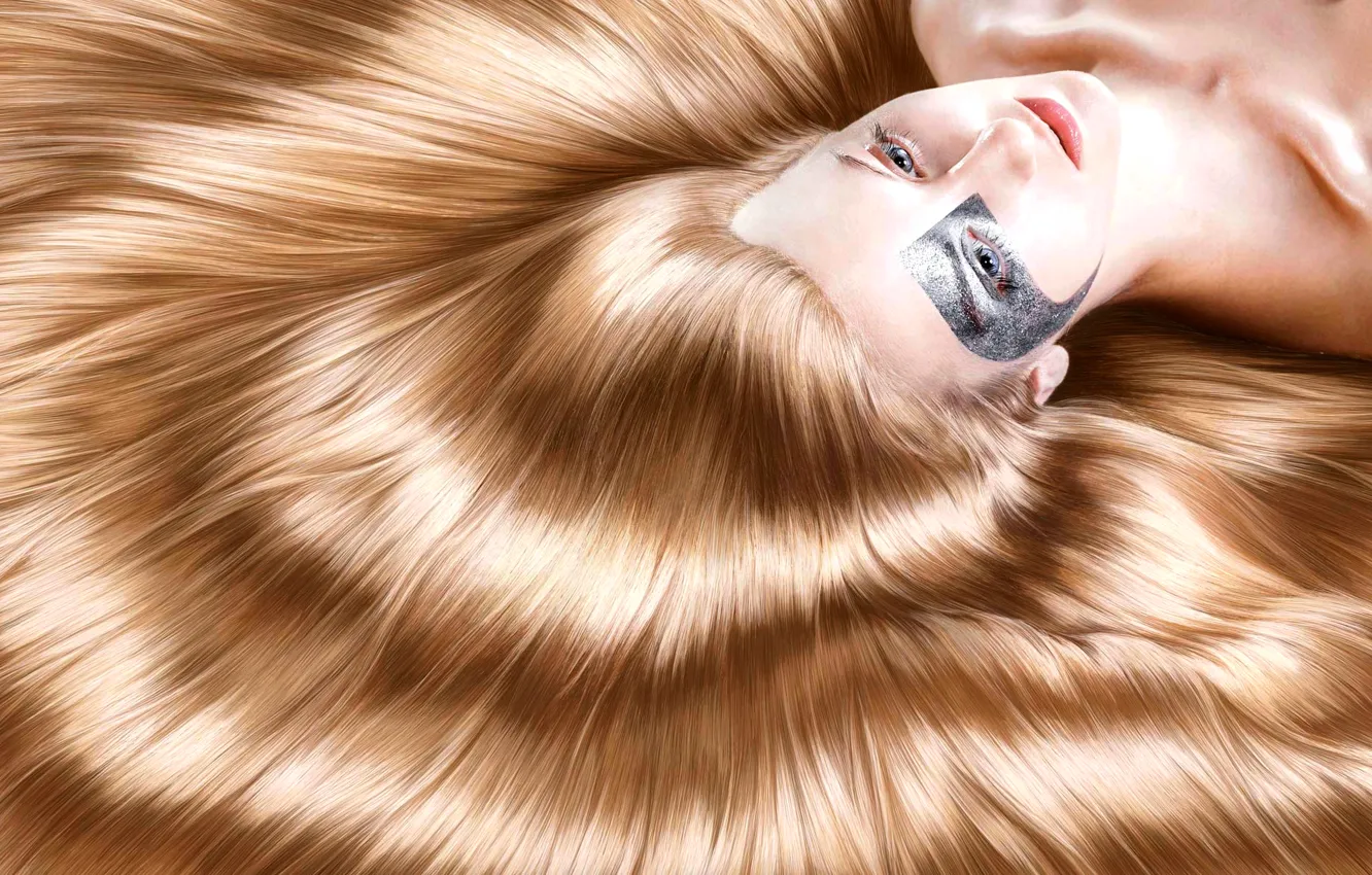 Photo wallpaper girl, face, hair, shadow, makeup