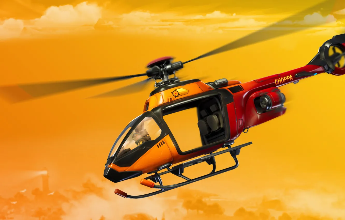 Photo wallpaper helicopter is in air, Fortnite, helicopter, aviation