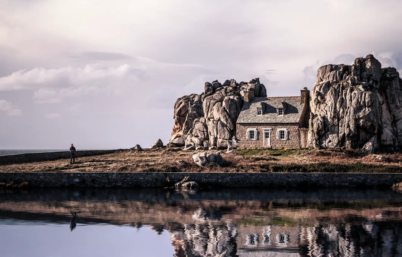 Photo wallpaper house, rocks, island, Iceland