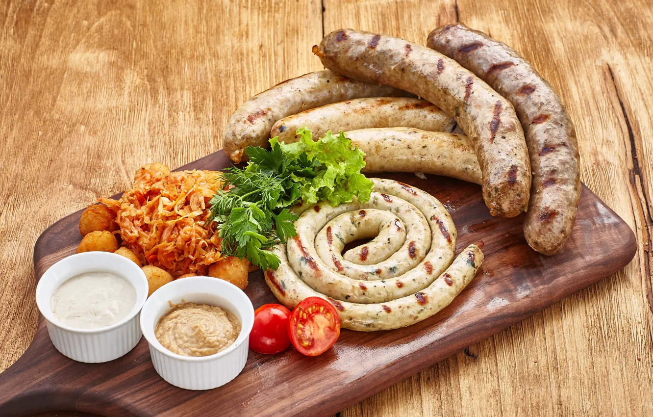 Photo wallpaper sauce, sausages, grill