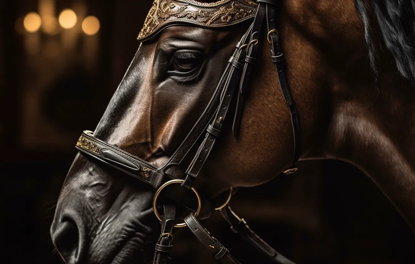 Photo wallpaper face, horse, horse, bridle