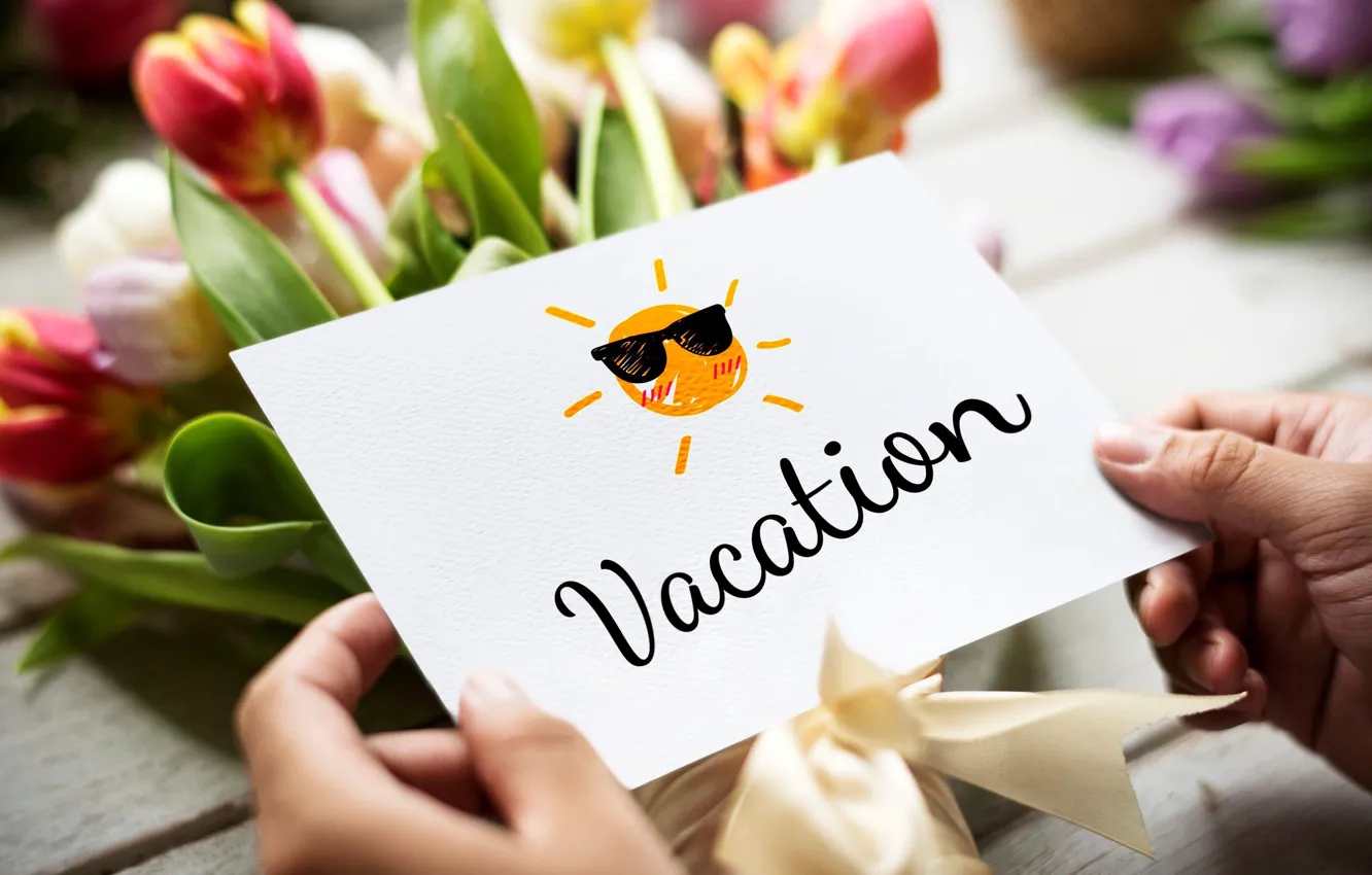 Photo wallpaper summer, flowers, the inscription, tulips