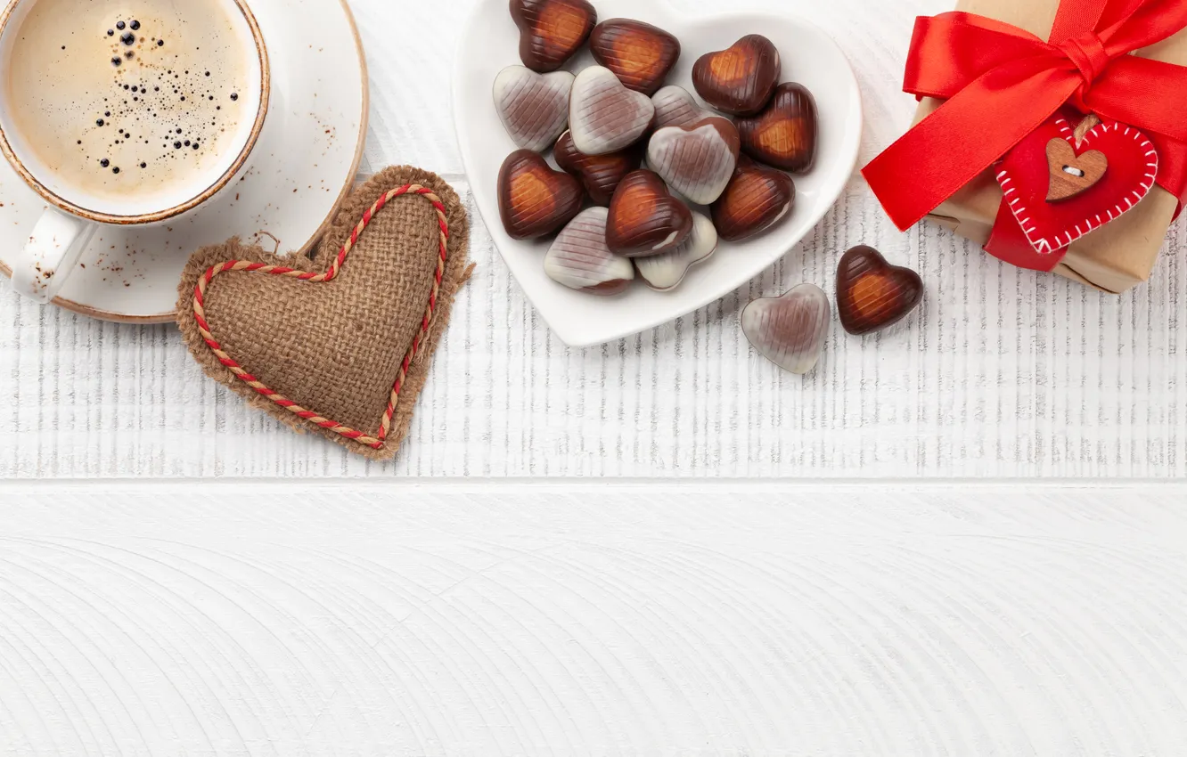 Photo wallpaper love, romance, heart, coffee, candy, Cup, red, love
