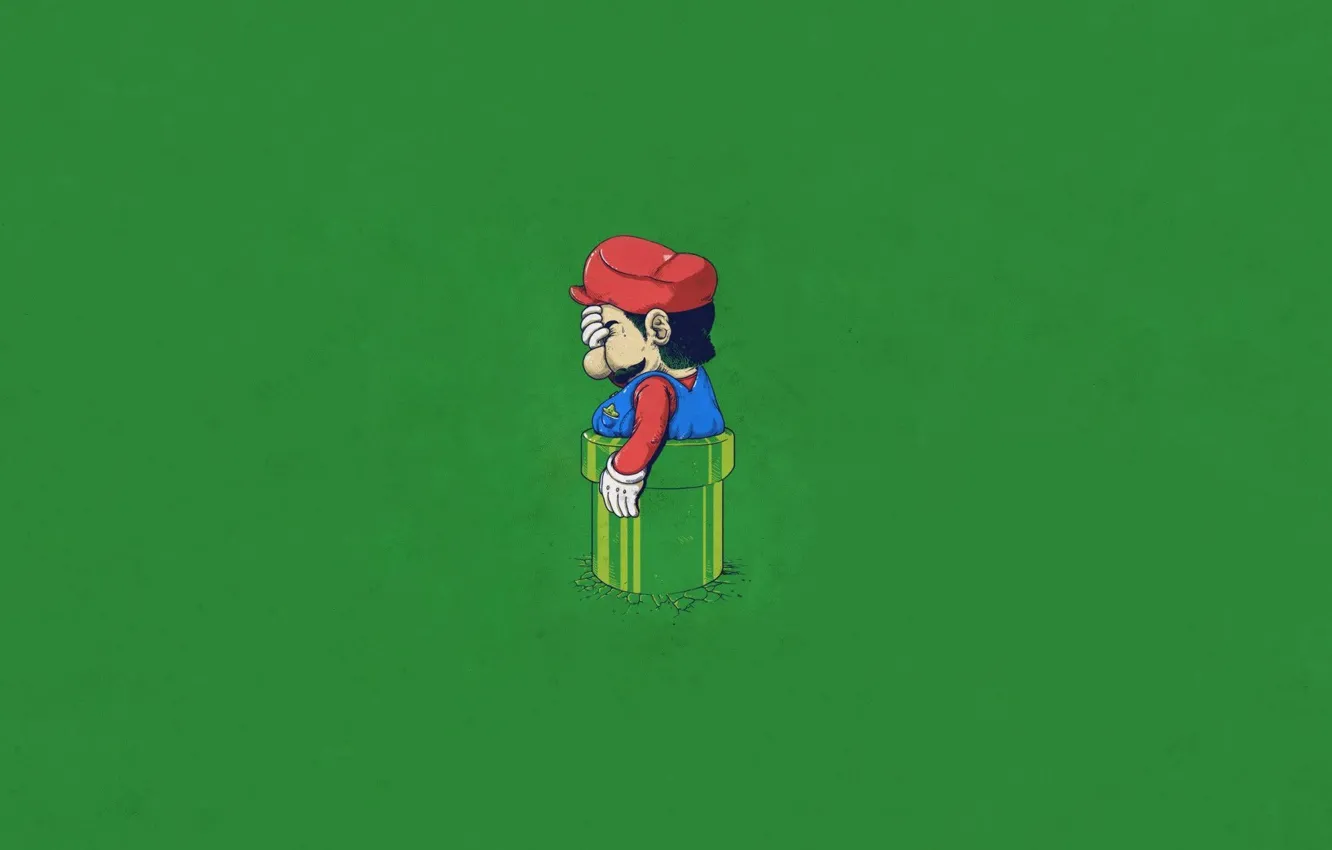 Photo wallpaper green, pipe, Mario, Mario, green background, facepalm, facepalm