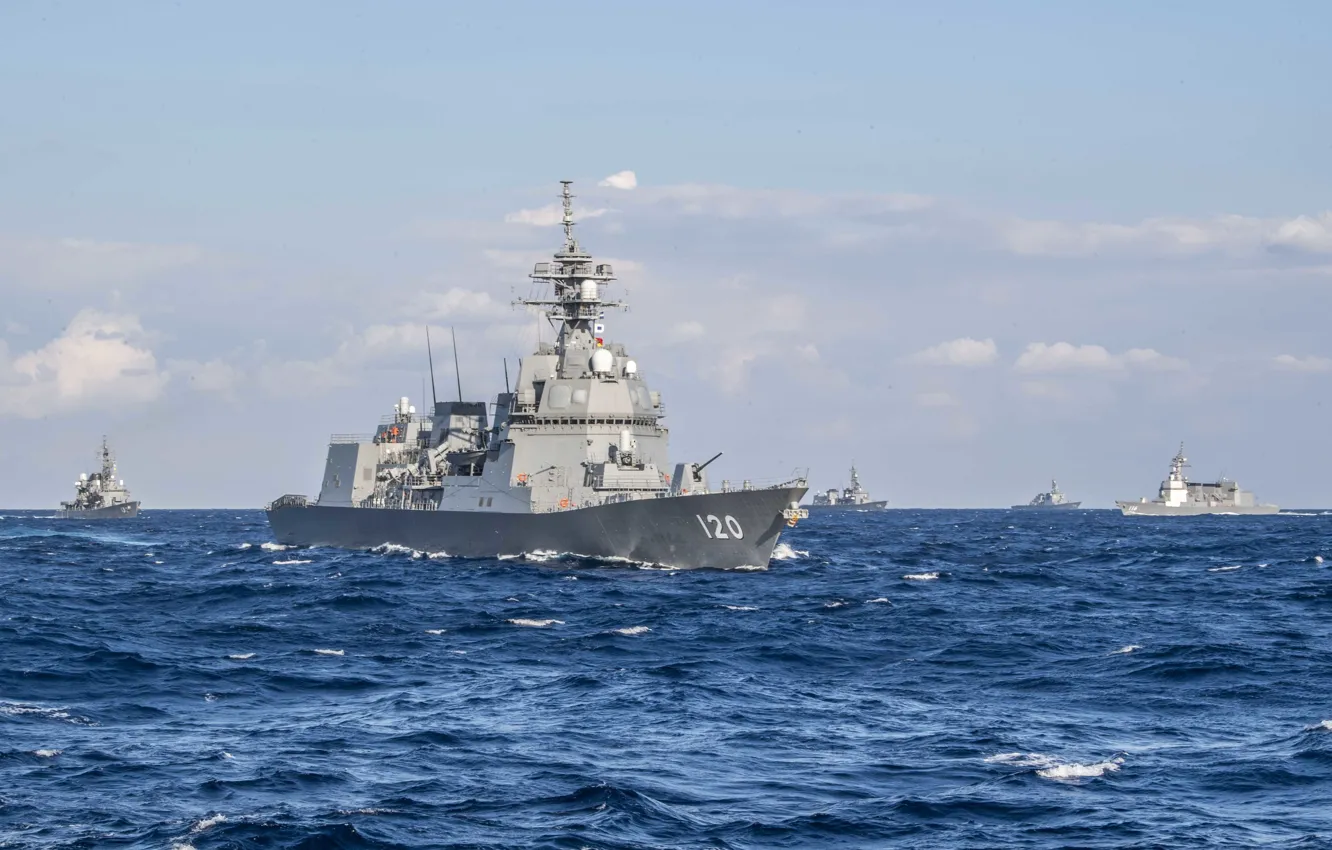 Photo wallpaper sea, wave, the ocean, Maritime self-defense force of Japan, The self-defense forces of Japan, The …