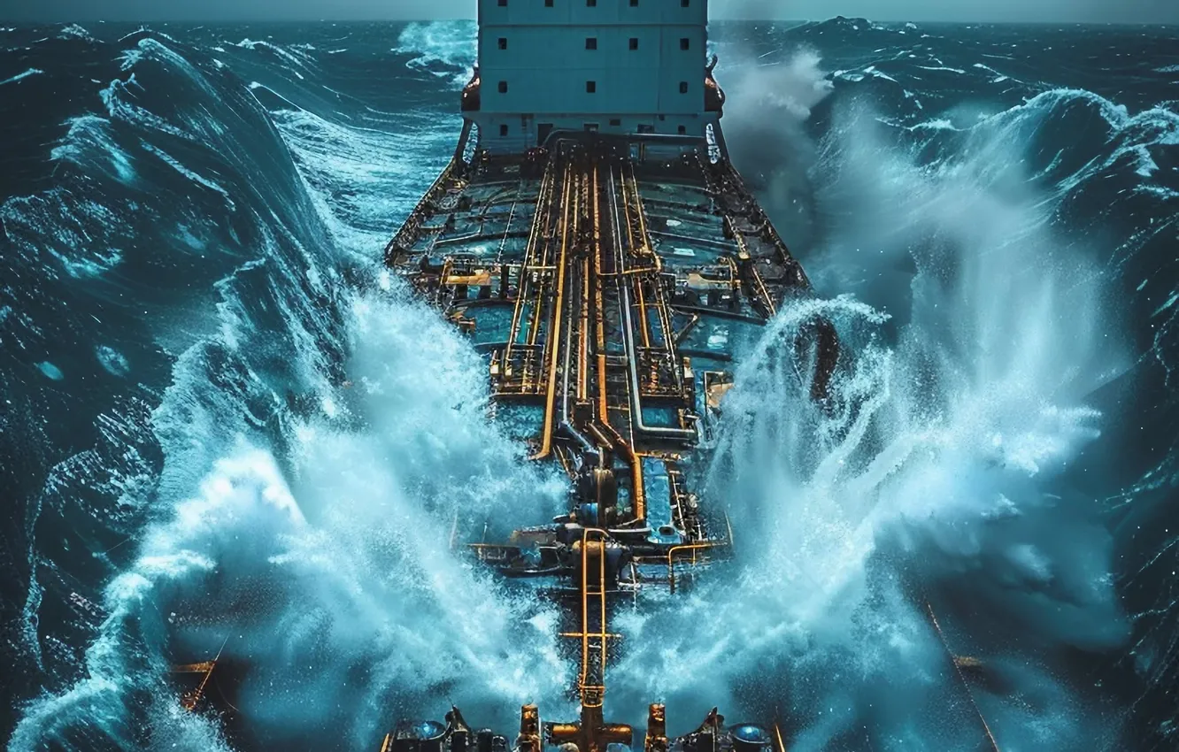 Photo wallpaper sea, wave, storm, ship, digital art, AI art, The Art of Artificial Intelligence, The Bermuda …