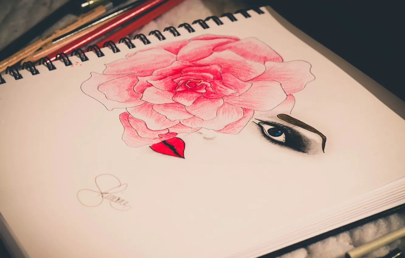 Photo wallpaper flower, eyes, girl, woman, rose, people, portrait, lips