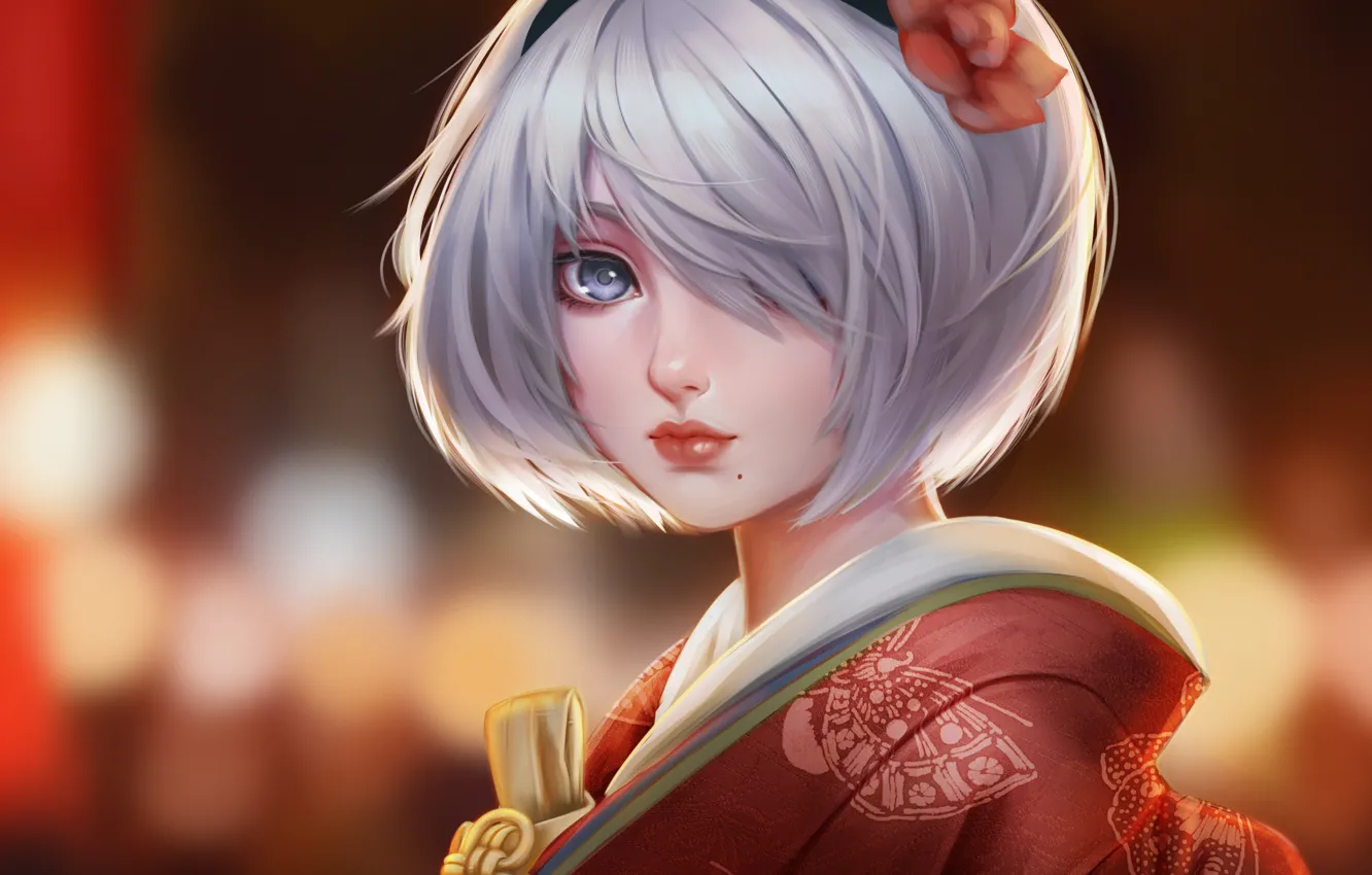 Photo wallpaper girl, yukata, Nier Automata, YoRHa No 2 Type B