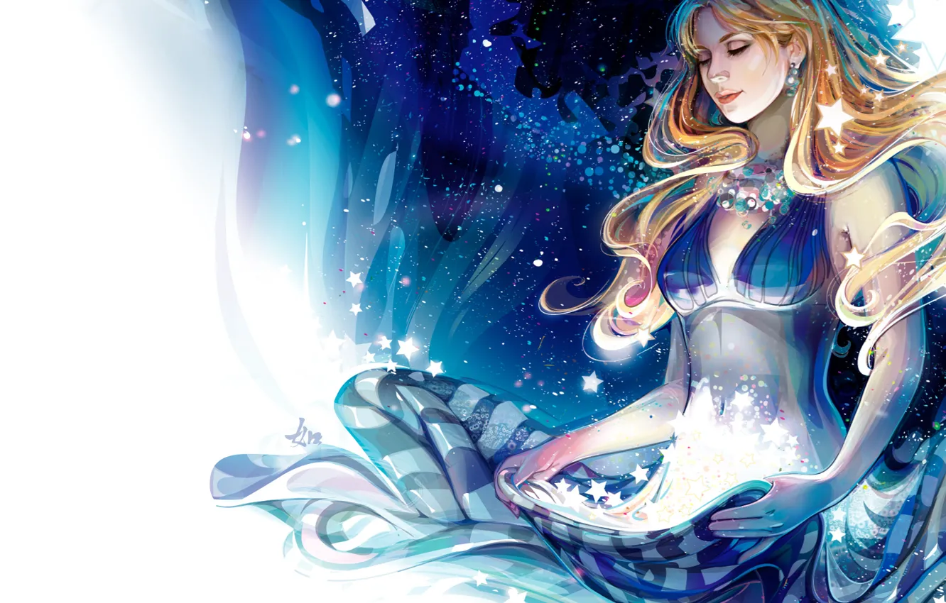 Photo wallpaper girl, stars, art