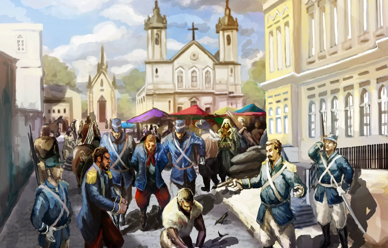Photo wallpaper people, building, art, soldiers, Church, assassins creed, art, assassin