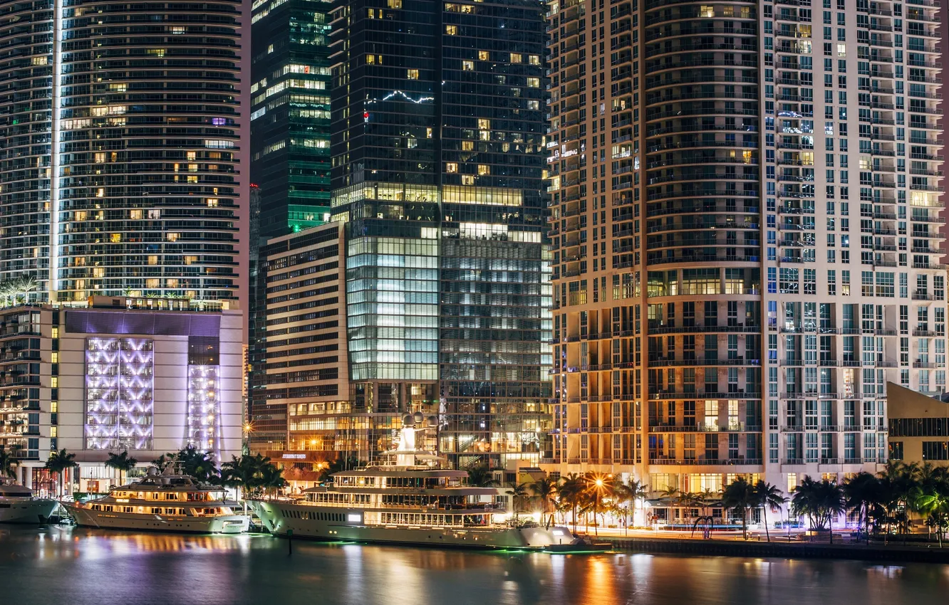 Photo wallpaper night, Miami, yacht, FL, Miami, Florida, vice city