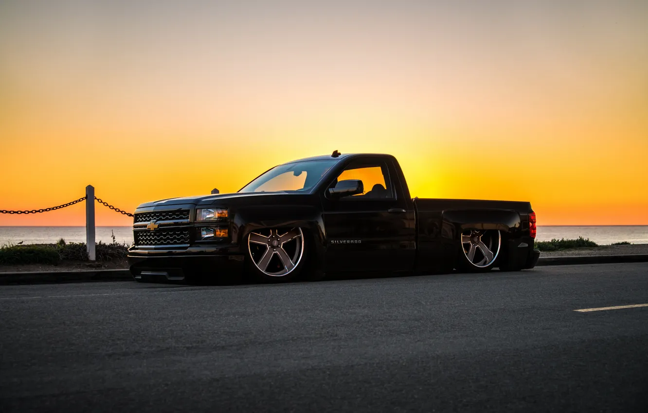 Photo wallpaper car, Chevrolet, pickup, tuning, Chevy, stance, Silverado