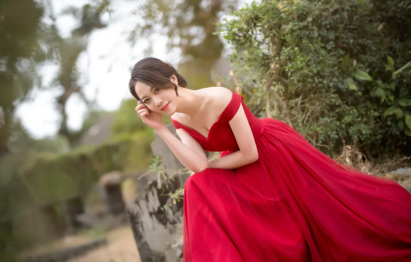 Photo wallpaper girl, smile, dress