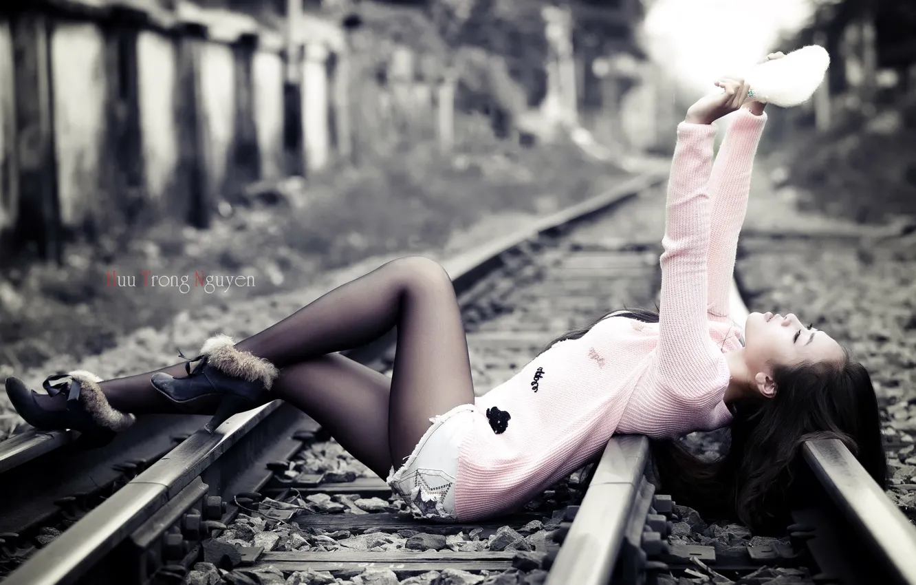Photo wallpaper girl, background, railroad