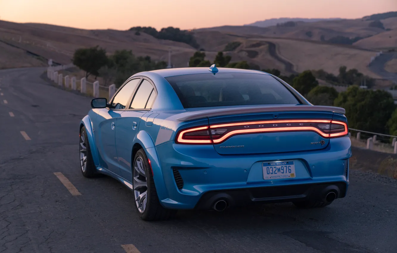 Photo wallpaper sunset, the evening, Dodge, rear view, Charger, Hellcat, SRT, Widebody