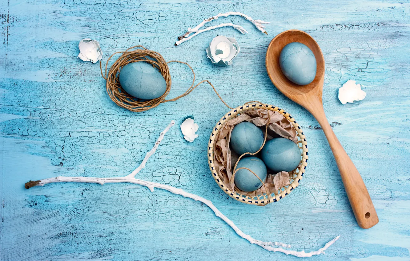 Photo wallpaper eggs, Easter, blue, Easter, painted, eggs