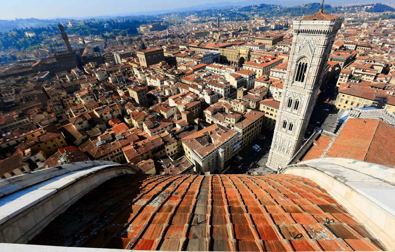 Photo wallpaper the sky, street, home, Italy, panorama, Florence, quarter, Giotto's bell tower
