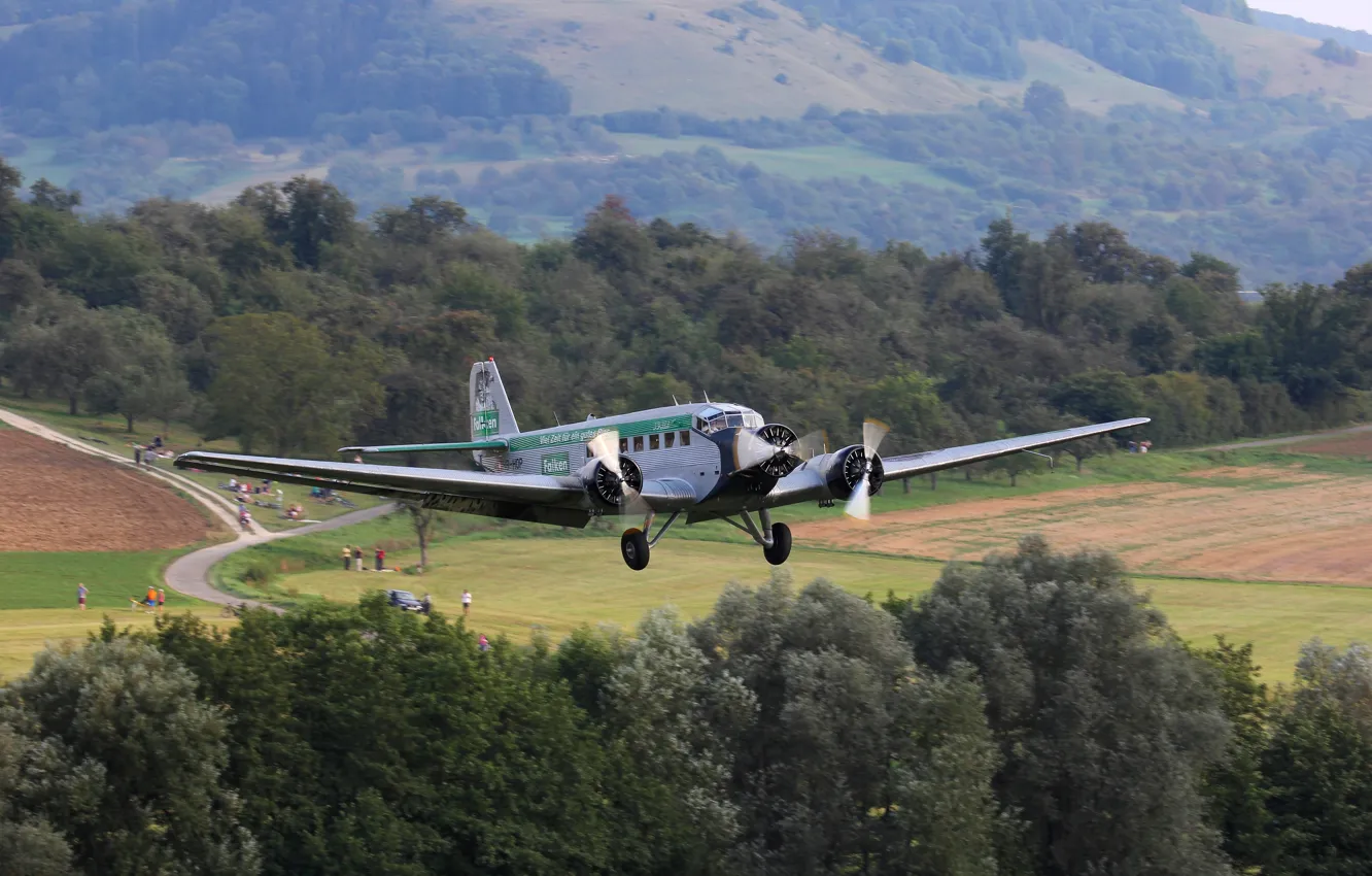 Photo wallpaper the plane, passenger, military transport, German, Junkers, engine, Ju-52