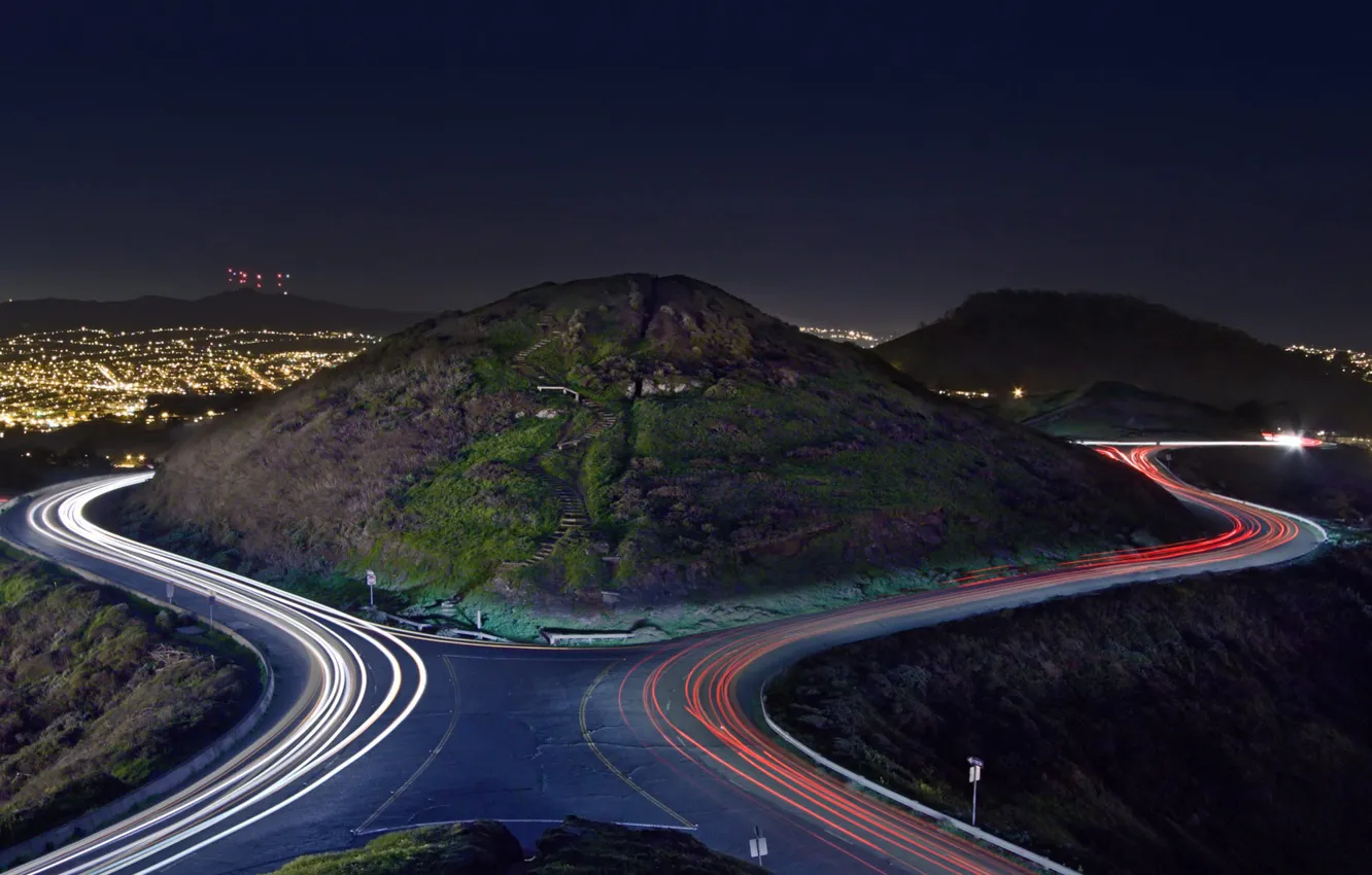 Photo wallpaper lights, night, San Francisco, the hills of twin Peaks