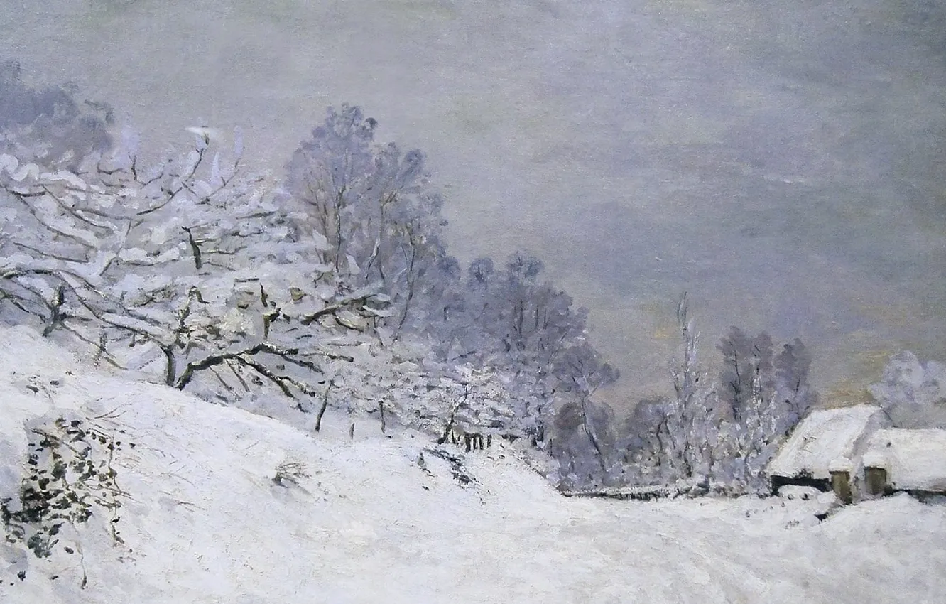 Photo wallpaper snow, landscape, picture, Claude Monet, The road to the Farm Saint-Simeon in Winter