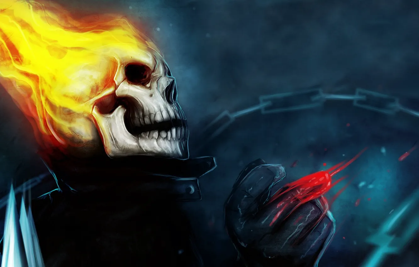 Photo wallpaper fire, skeleton, Ghost rider, comic