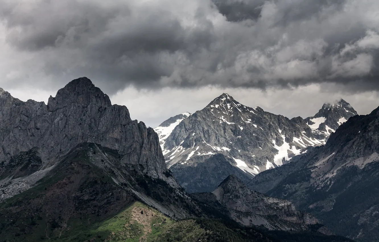 Photo wallpaper the sky, clouds, snow, mountains, clouds, nature, rocks, Spain