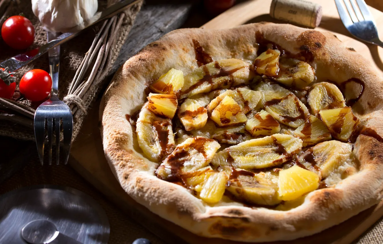 Photo wallpaper chocolate, bananas, pineapple, sweet pizza